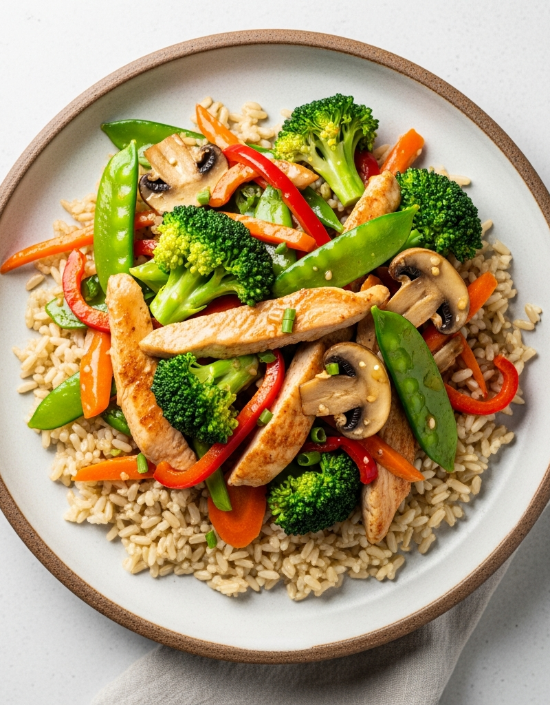 Chicken and Vegetable Stir-Fry with Brown Rice