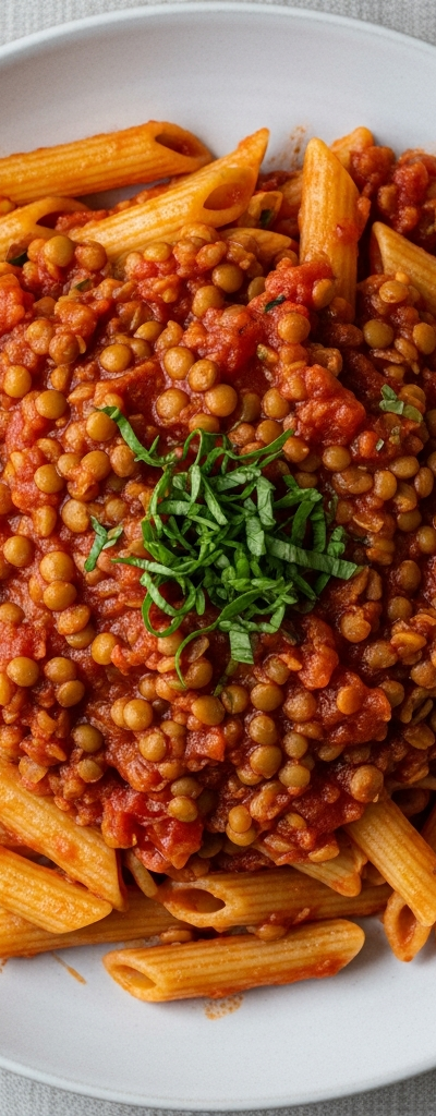 Simple Pasta with Tomato Lentil Sauce