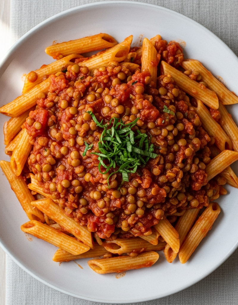 Simple Pasta with Tomato Lentil Sauce