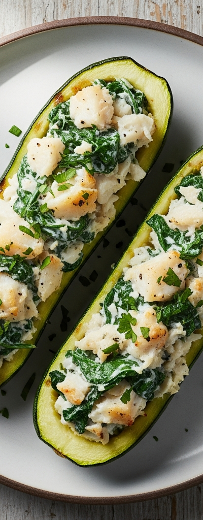 Keto Stuffed Zucchini Boats with Cod