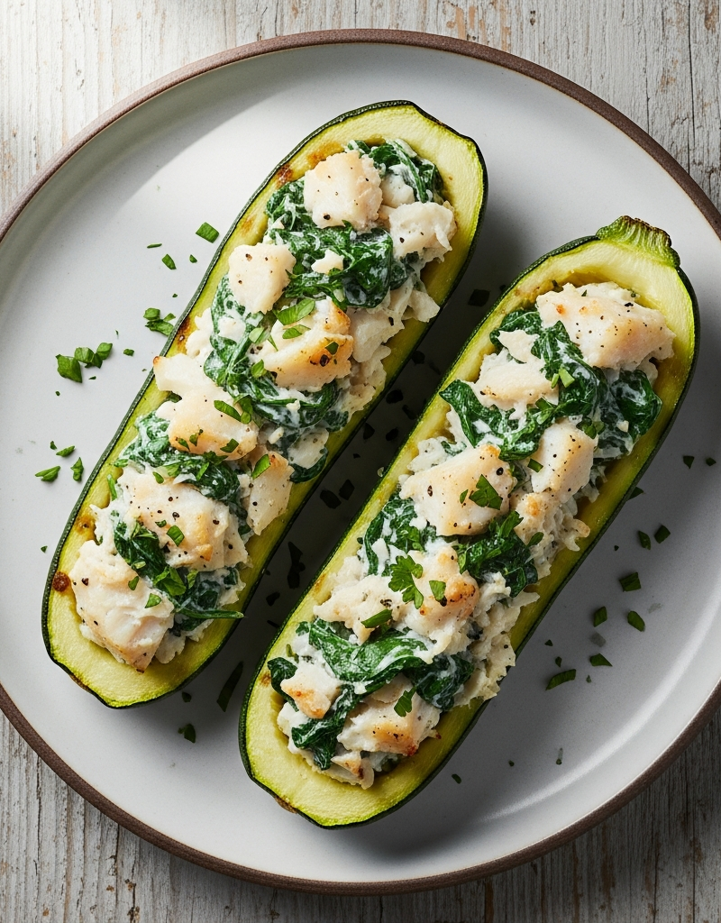 Keto Stuffed Zucchini Boats with Cod