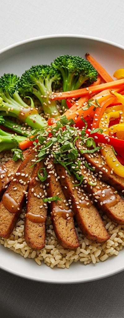 Quick Seitan Bowl with Rice and Veggies