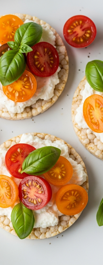 Tomato Basil Ricotta Rice Cake Toppers
