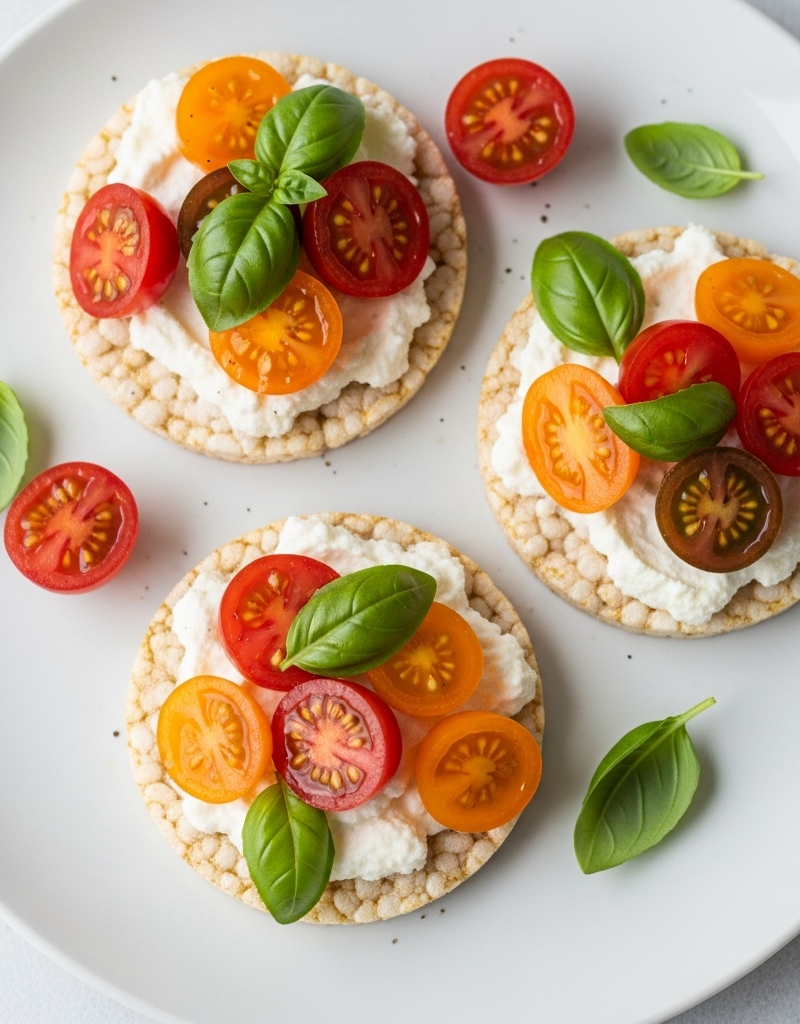 Tomato Basil Ricotta Rice Cake Toppers