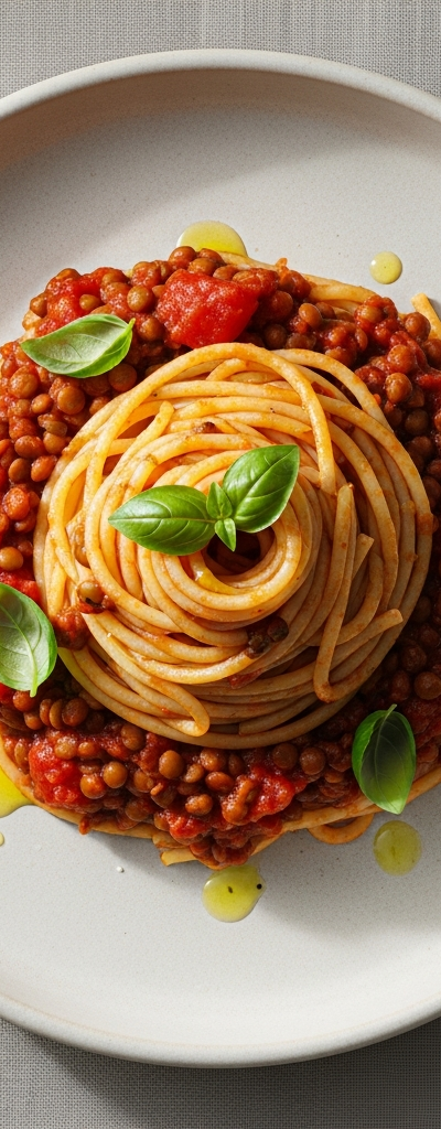 Spaghetti with Tomato and Lentil Sauce