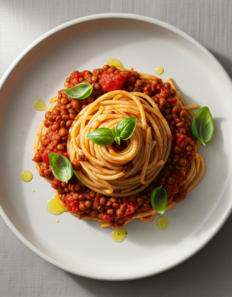 Spaghetti with Tomato and Lentil Sauce