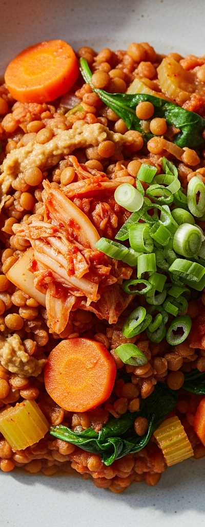 Lentil and Vegetable Stew with Miso and Kimchi