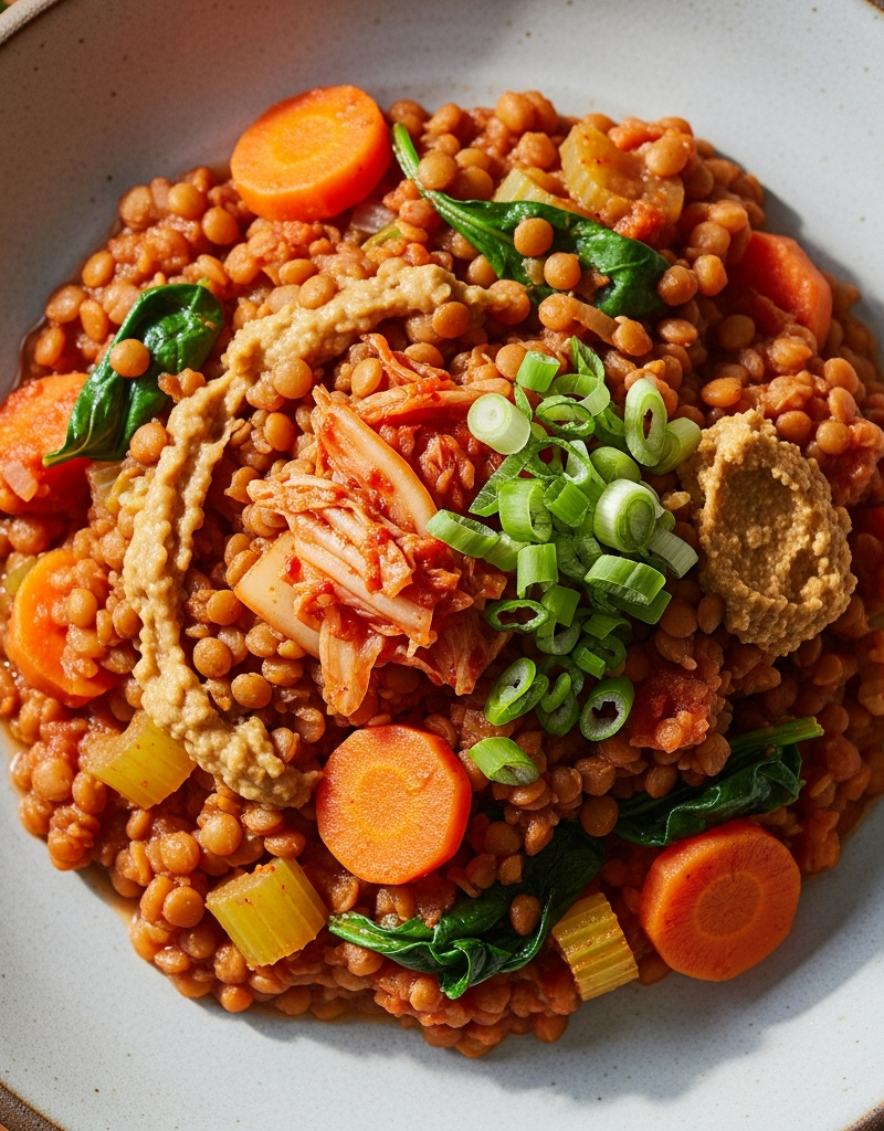 Lentil and Vegetable Stew with Miso and Kimchi