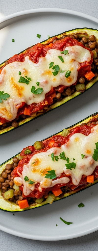 Lentil-Stuffed Zucchini Boats