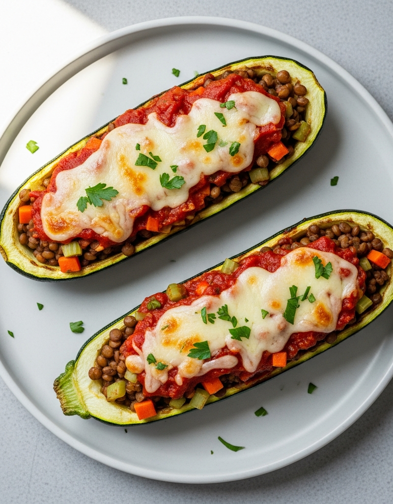 Lentil-Stuffed Zucchini Boats