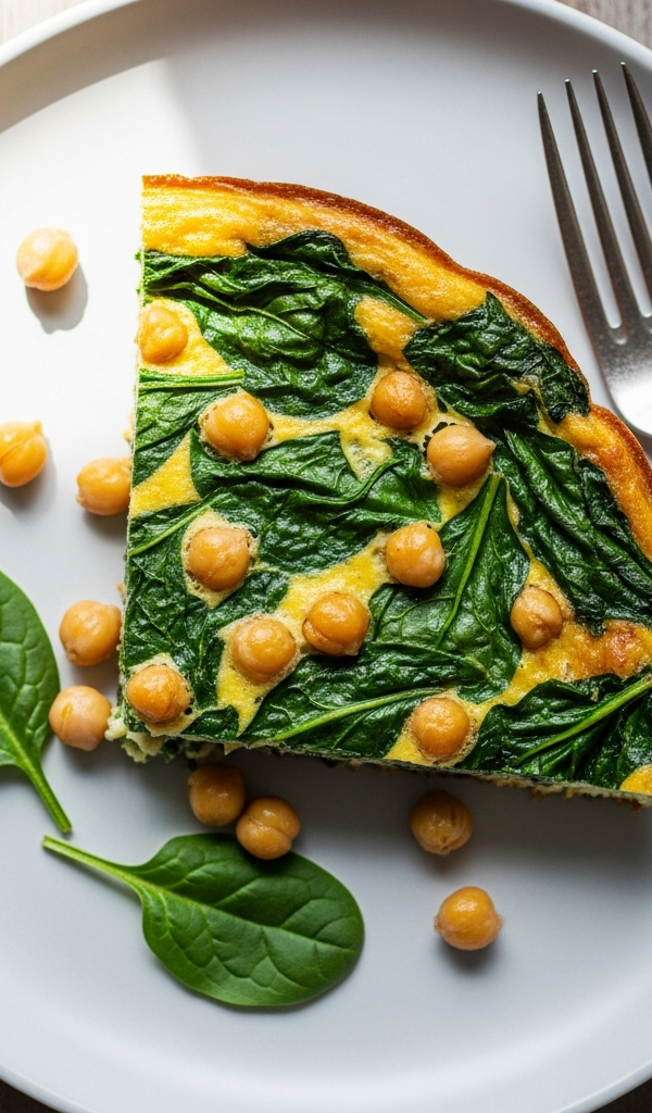 A chickpea and spinach frittata in a pan
