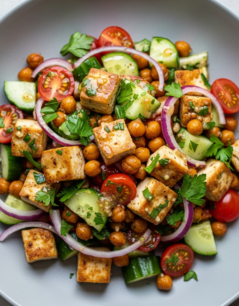 Tofu and Chickpea Protein Salad