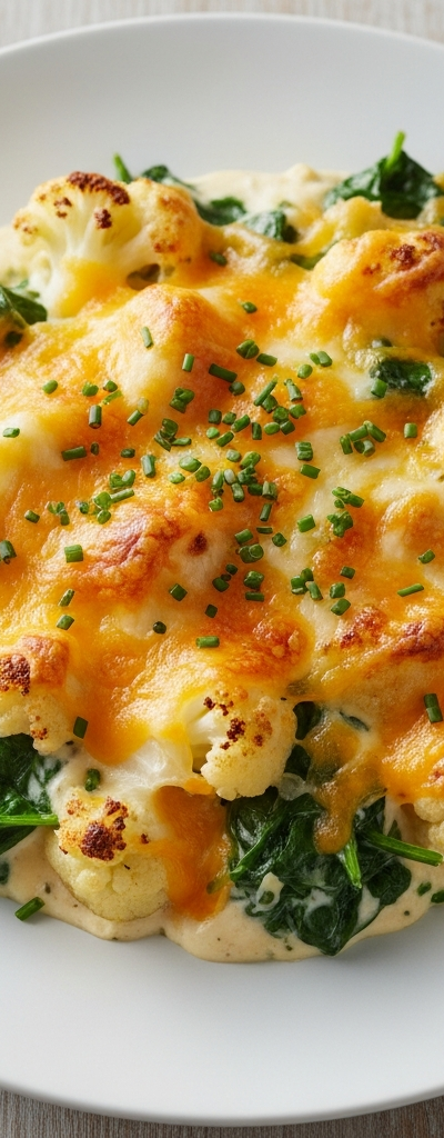 Cheesy Cauliflower and Spinach Casserole