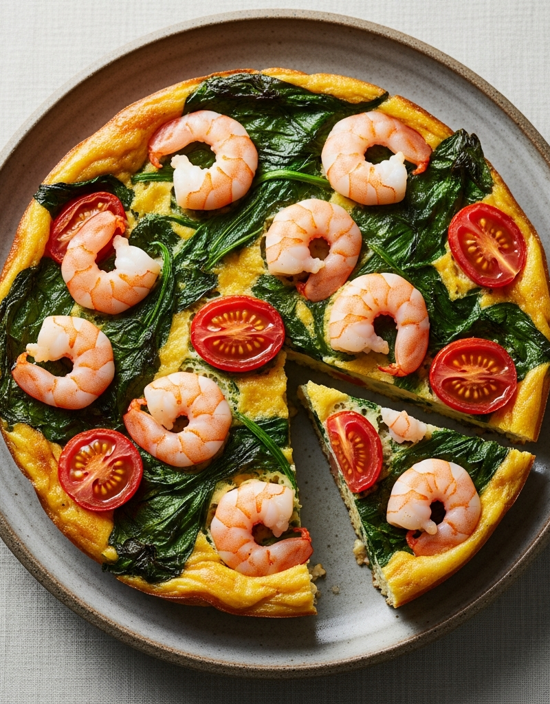 Shrimp Frittata with Spinach and Cherry Tomatoes