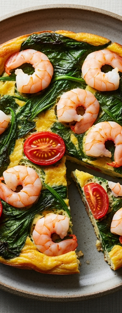 Shrimp Frittata with Spinach and Cherry Tomatoes