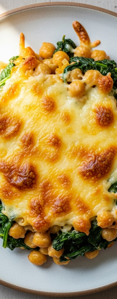 Chickpea & Spinach Casserole with Cheesy Topping