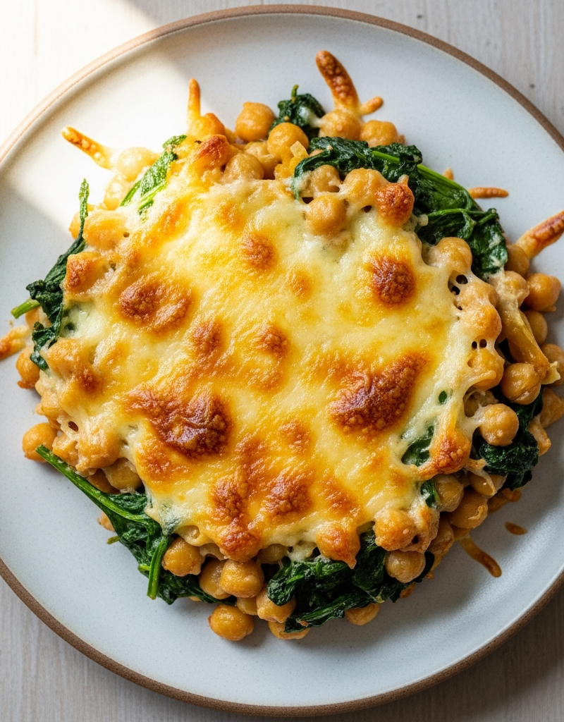 Chickpea & Spinach Casserole with Cheesy Topping