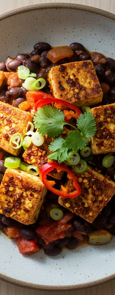 Spicy Tofu and Black Bean Skillet
