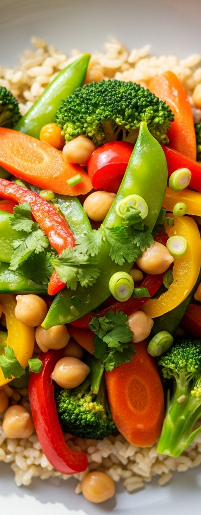Vegetable and Chickpea Stir-Fry with Brown Rice