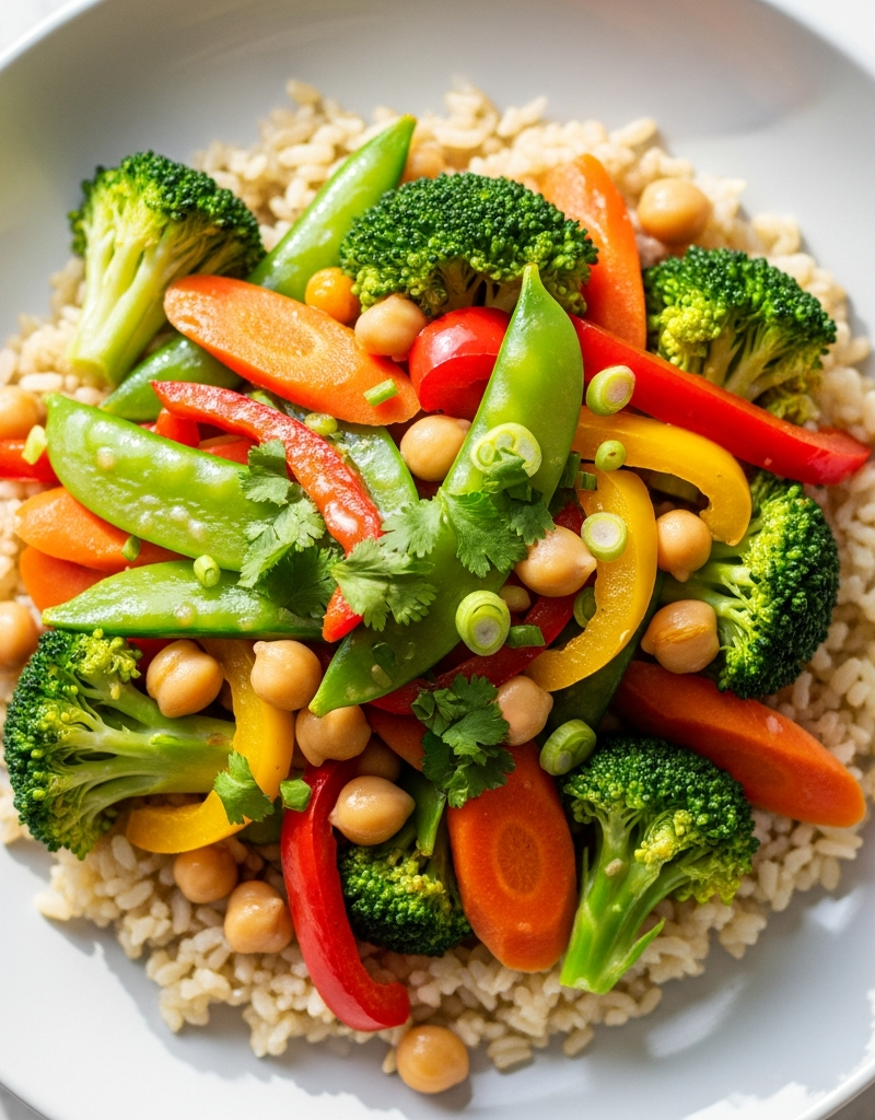 Vegetable and Chickpea Stir-Fry with Brown Rice