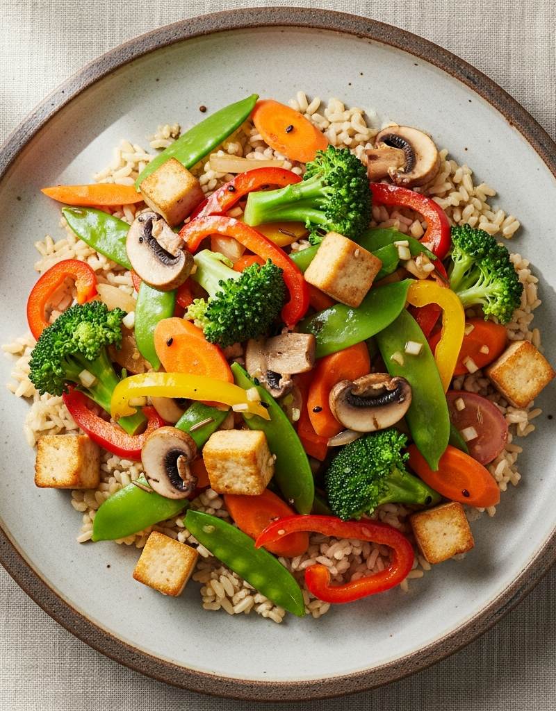 Vegetable Stir-Fry with Tofu and Brown Rice