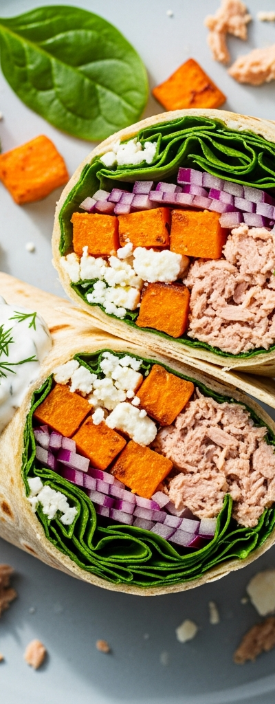 Mediterranean Sweet Potato & Tuna Wraps