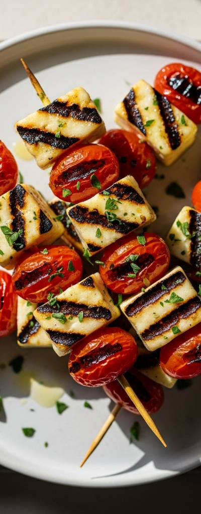 Grilled Halloumi and Cherry Tomato Skewers
