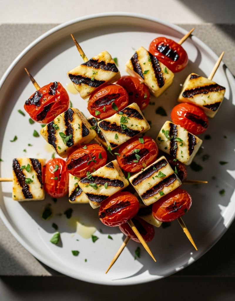 Grilled Halloumi and Cherry Tomato Skewers