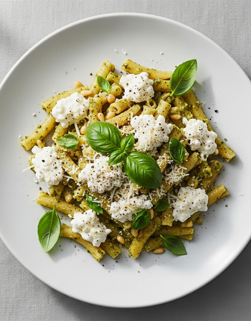 Cottage Cheese Pesto Pasta