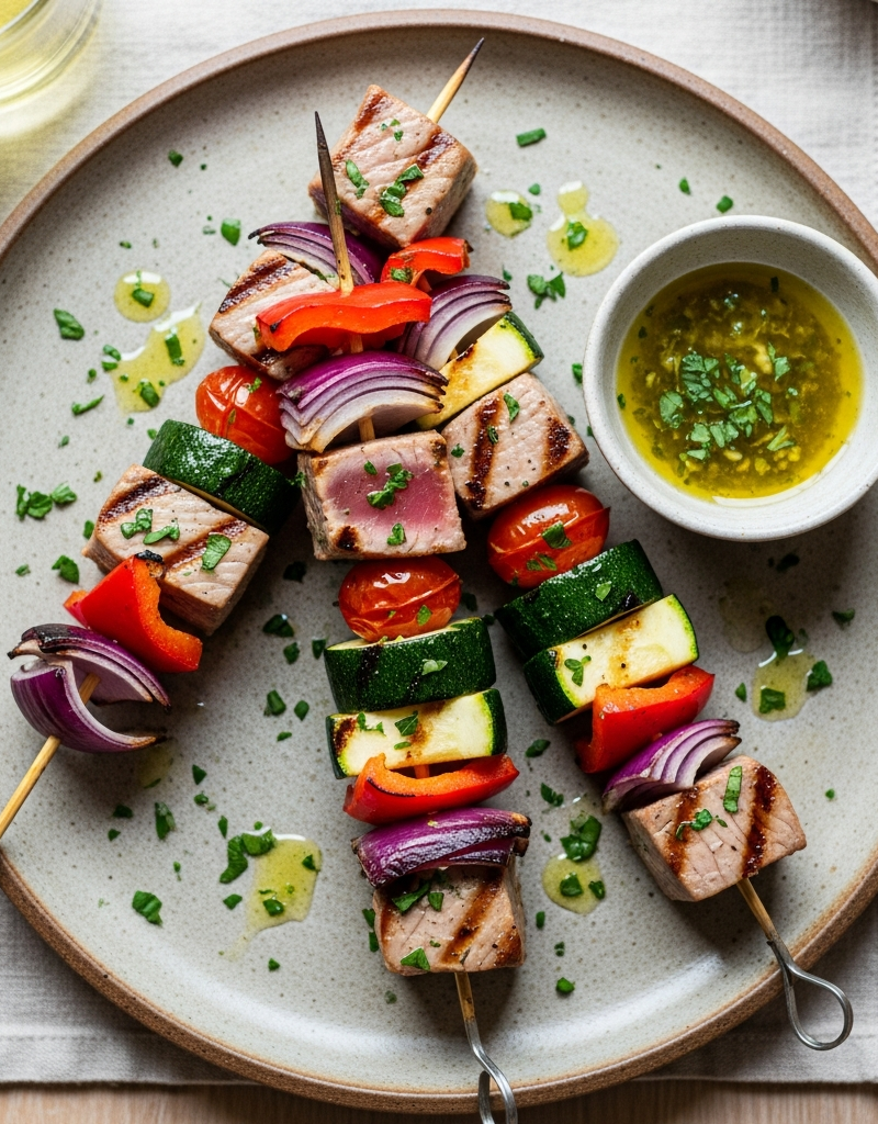 Grilled Tuna and Vegetable Skewers