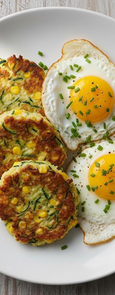 Zucchini and Corn Fritters with Eggs