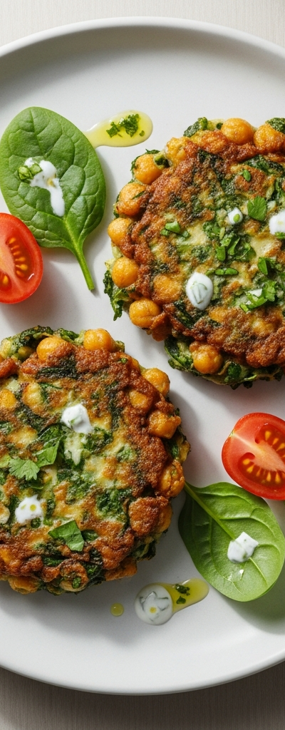 Egg and Chickpea Fritters with Spinach