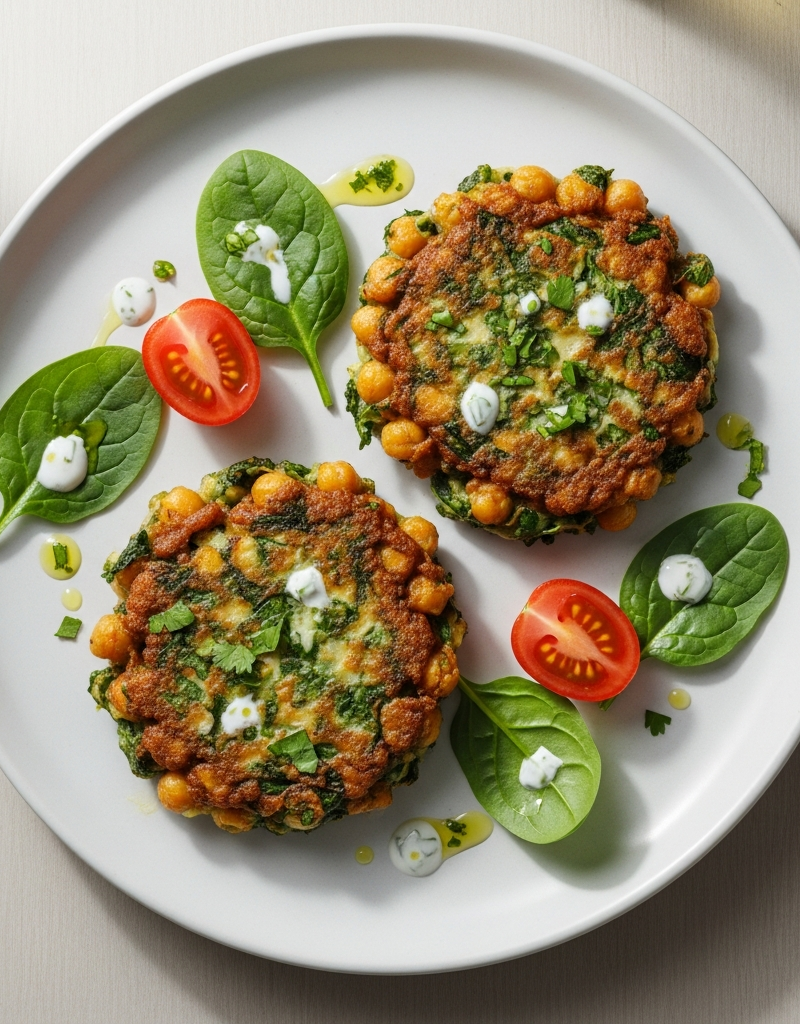 Egg and Chickpea Fritters with Spinach