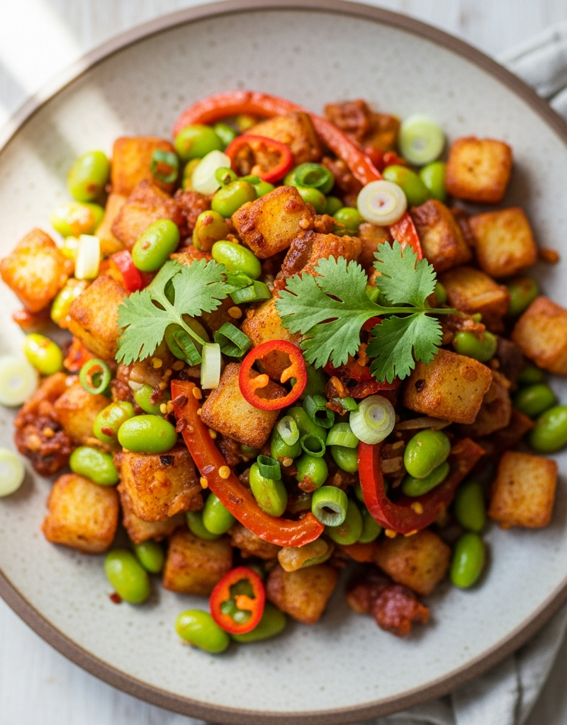 Spicy Edamame Skillet Hash
