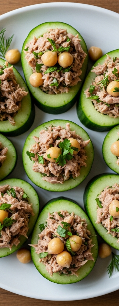 Stuffed Cucumber Bites with Tuna and Chickpeas