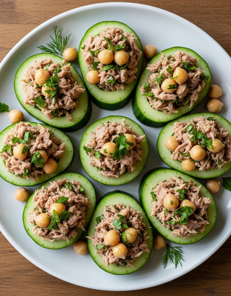 Stuffed Cucumber Bites with Tuna and Chickpeas