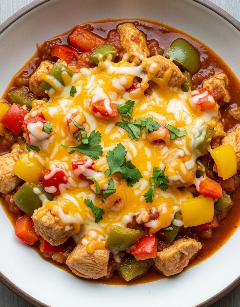 Cheesy Chicken and Bell Pepper Chili