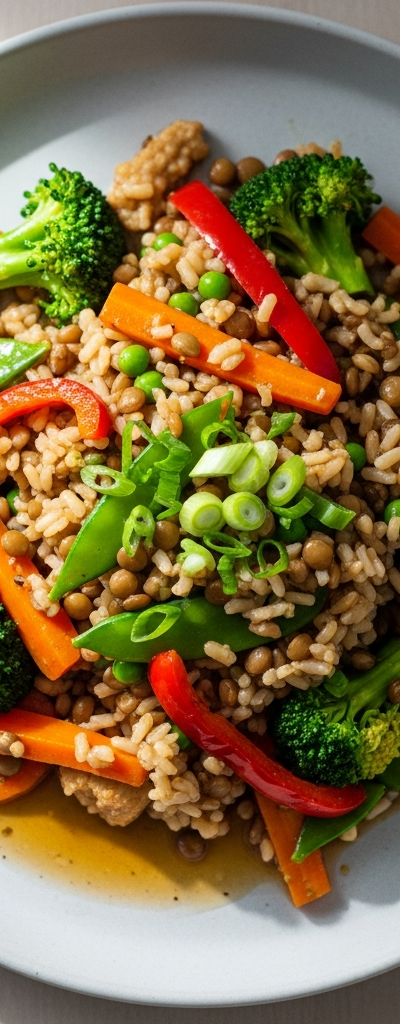 Budget Brown Rice and Lentil Stir-Fry