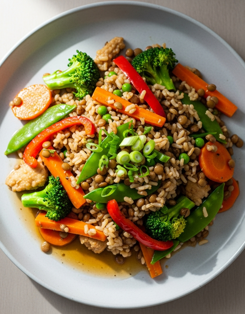 Budget Brown Rice and Lentil Stir-Fry