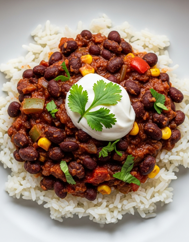 Hearty Black Bean Chili with Rice