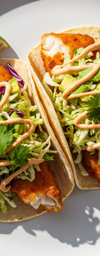 Spicy Fish Tacos with Avocado Slaw