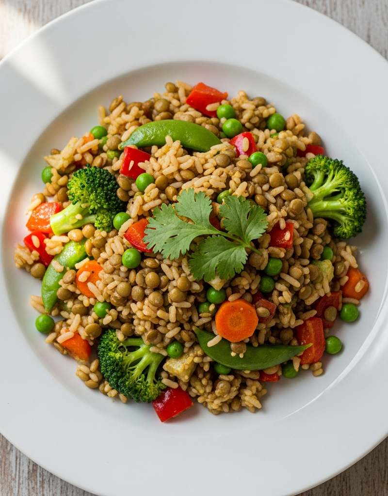 Green Lentil and Vegetable Stir-Fried Rice