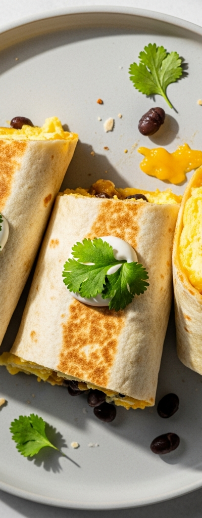 Cheesy Egg and Bean Breakfast Burritos