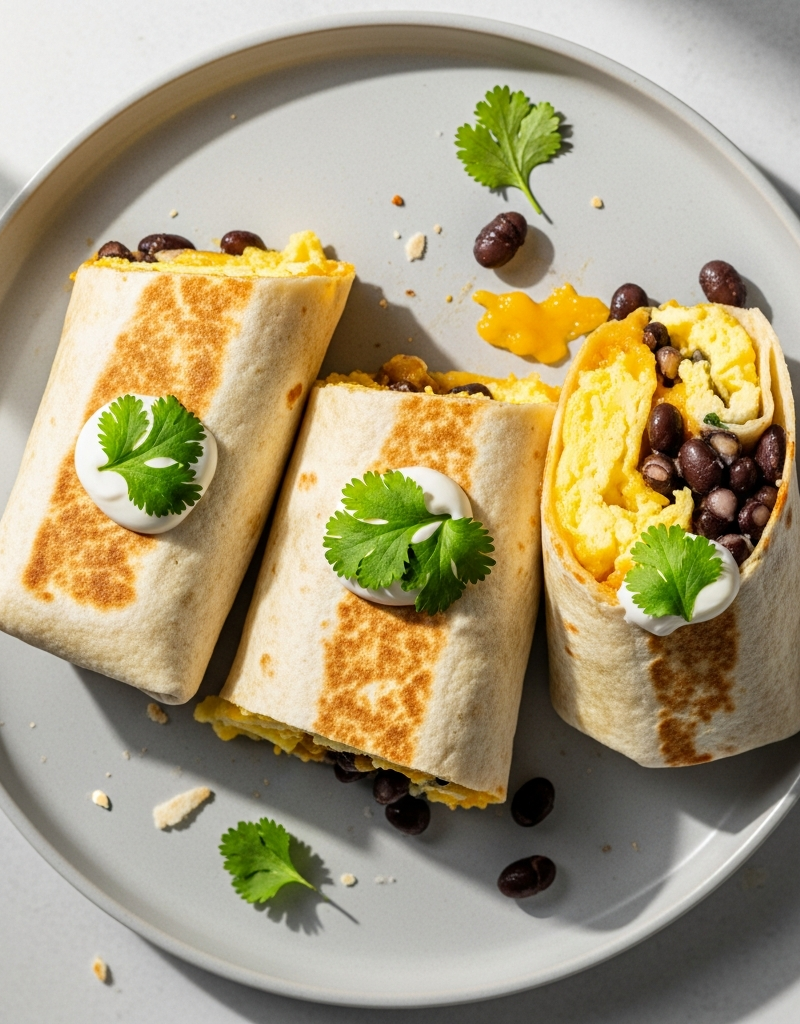 Cheesy Egg and Bean Breakfast Burritos