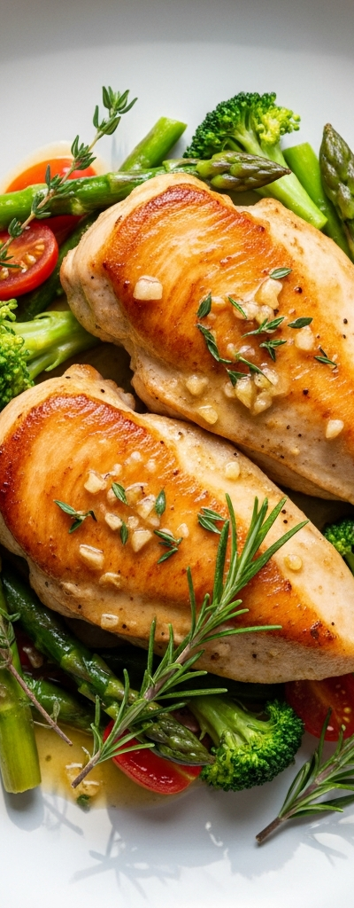 Pan-Seared Chicken with Garlic Butter and Herb-Infused Vegetables