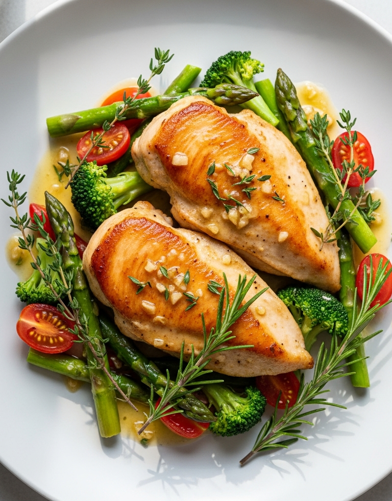Pan-Seared Chicken with Garlic Butter and Herb-Infused Vegetables
