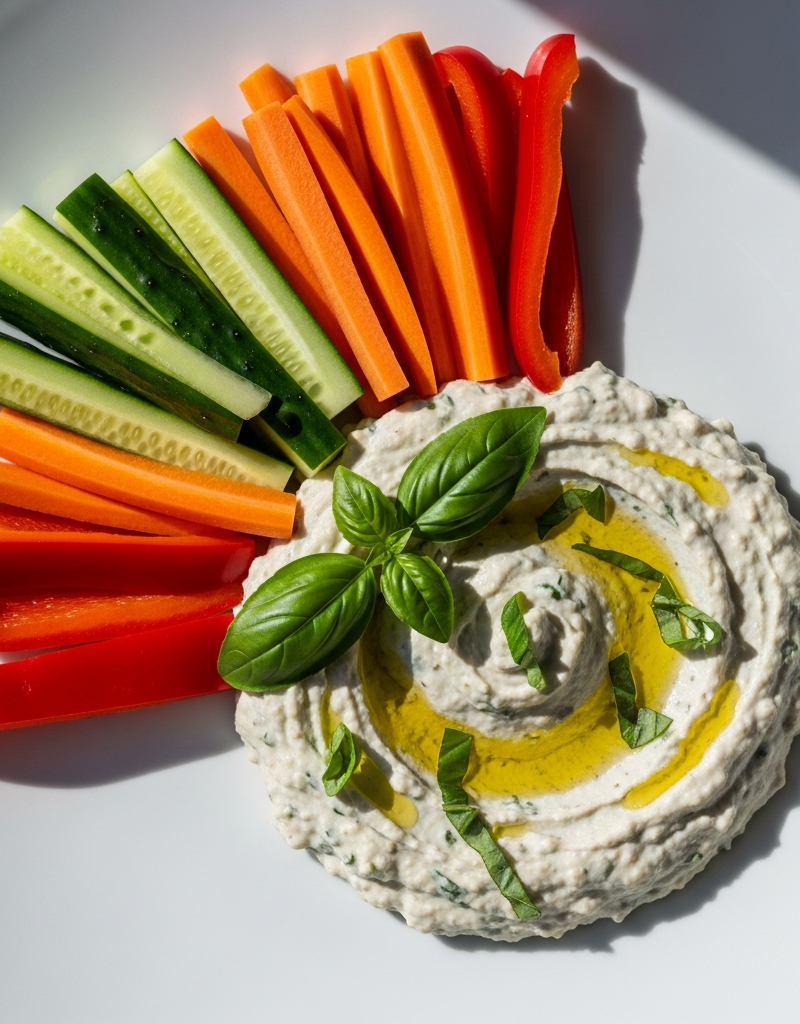 Creamy White Bean and Basil Dip with Veg Sticks