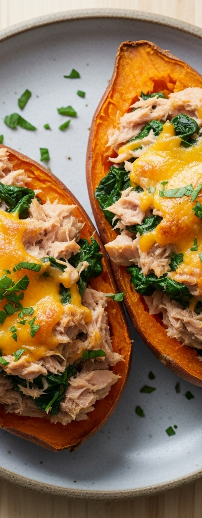 Stuffed Sweet Potato with Tuna and Spinach