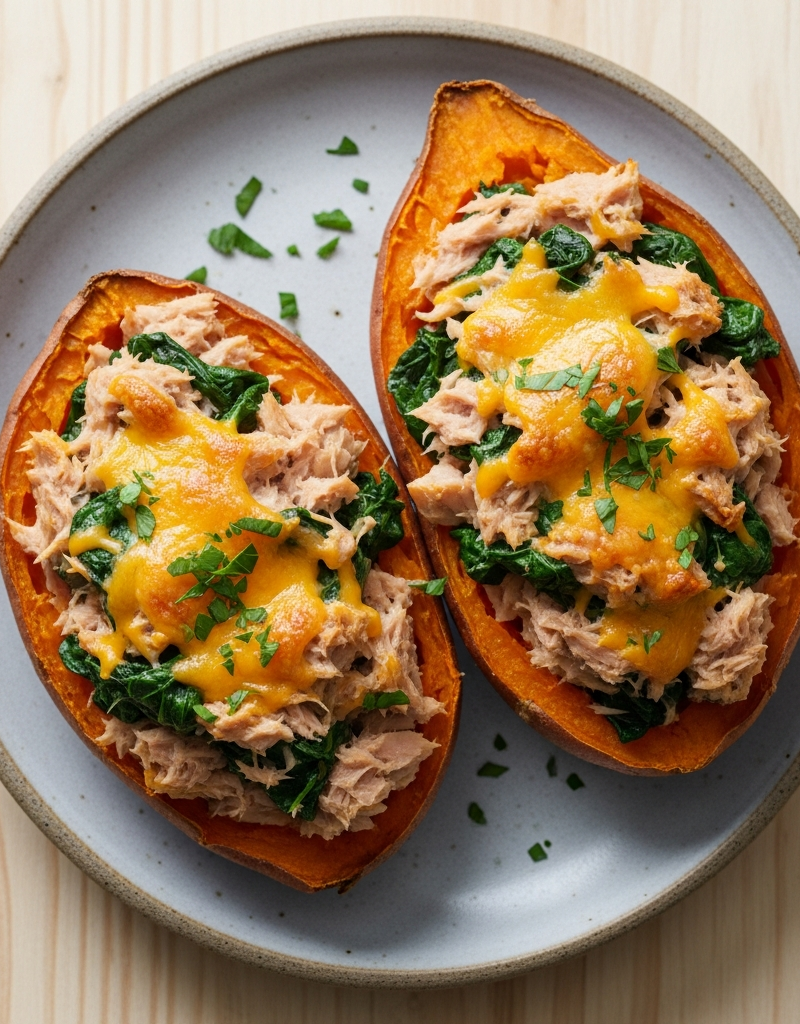 Stuffed Sweet Potato with Tuna and Spinach