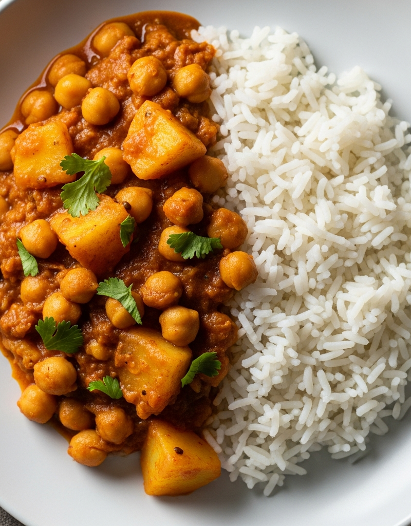 Chickpea and Potato Curry with Rice